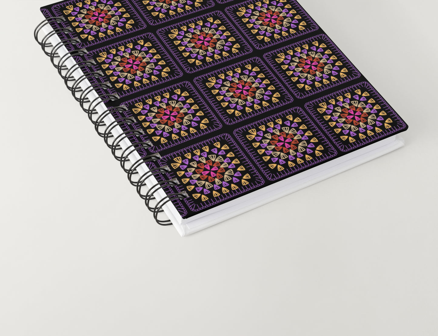 Golden Amethyst Glow Embroidery Granny Squares Print