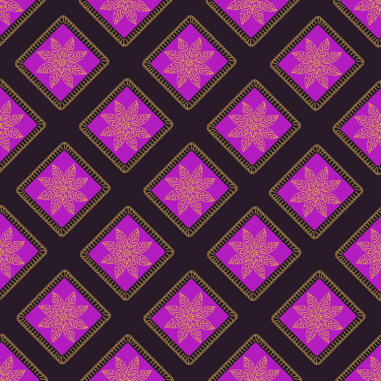 Golden Blush Noir Floral Granny Squares Seamless Print