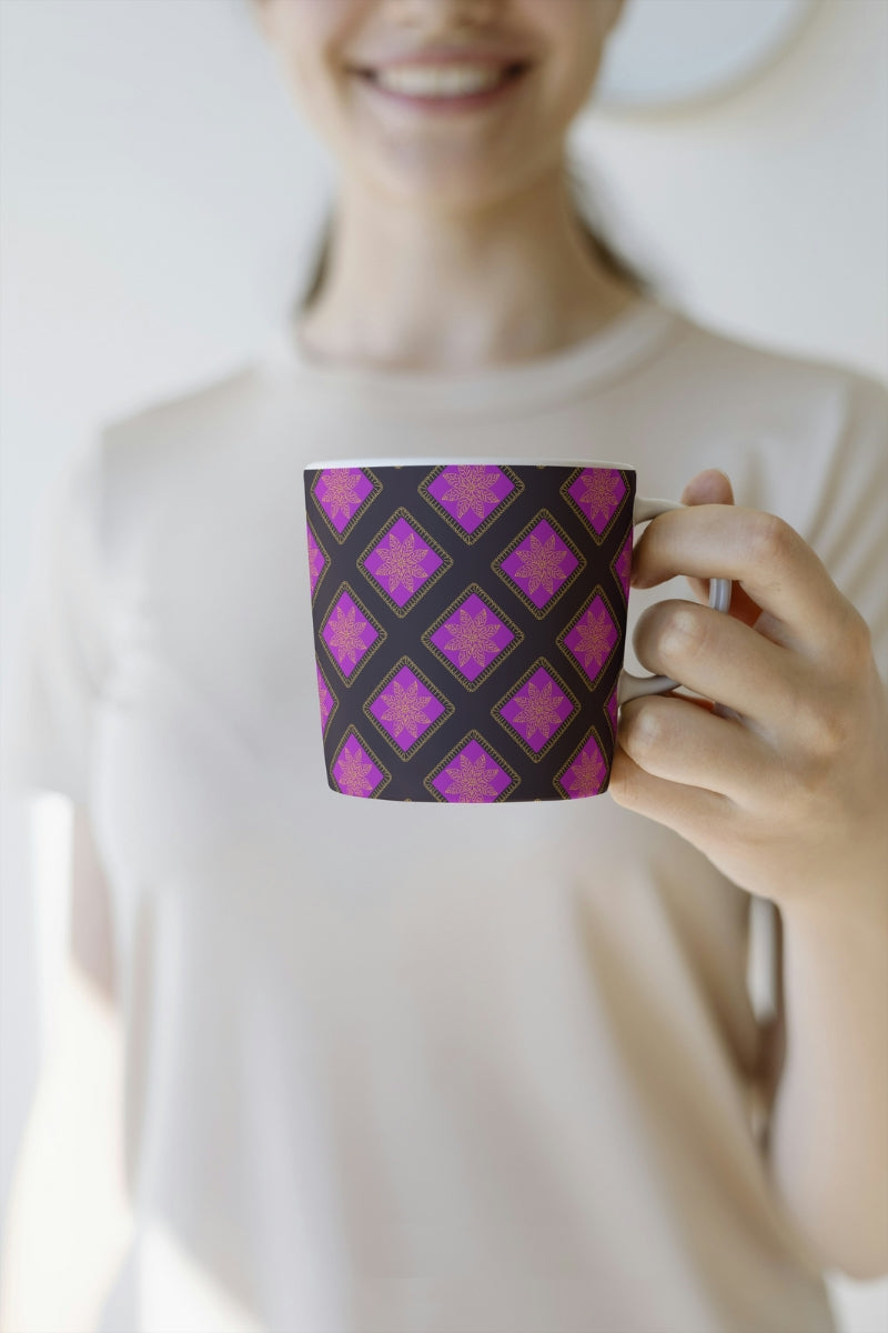 Golden Blush Noir Floral Granny Squares Seamless Print