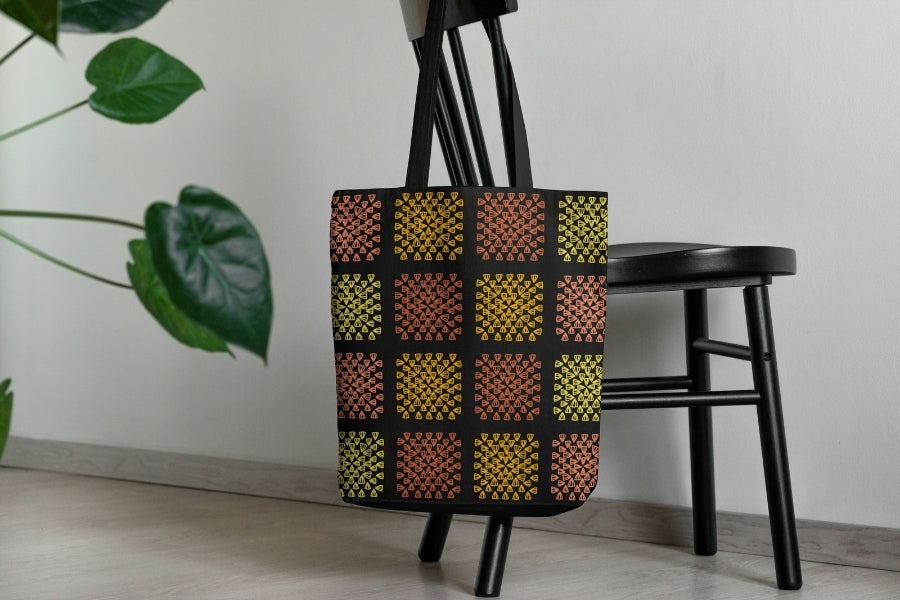Golden Noir Granny Squares Seamless Print
