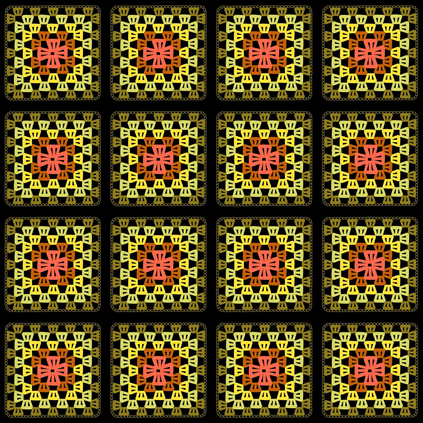 Golden Harvest Granny Squares Print