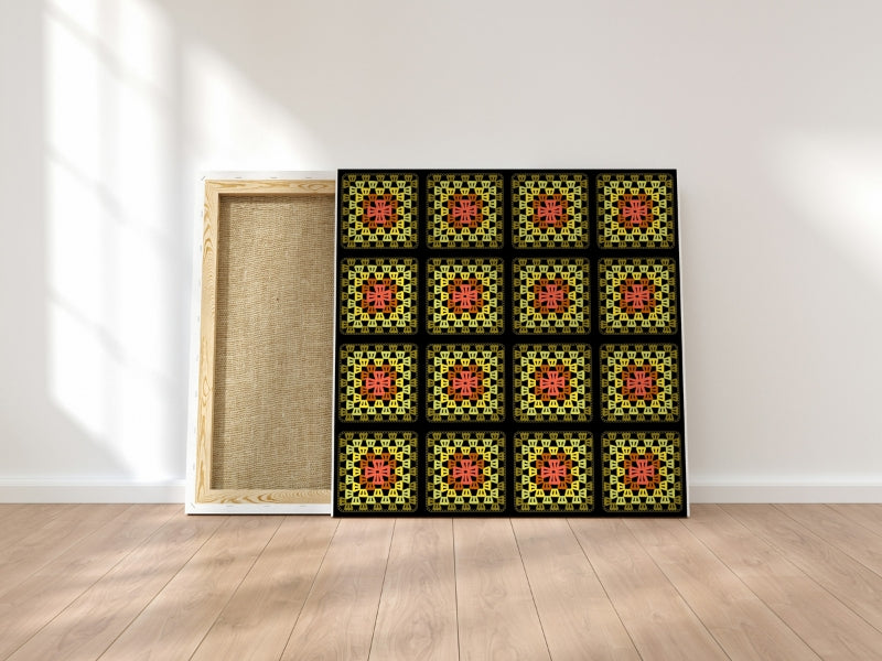 Golden Harvest Granny Squares Print