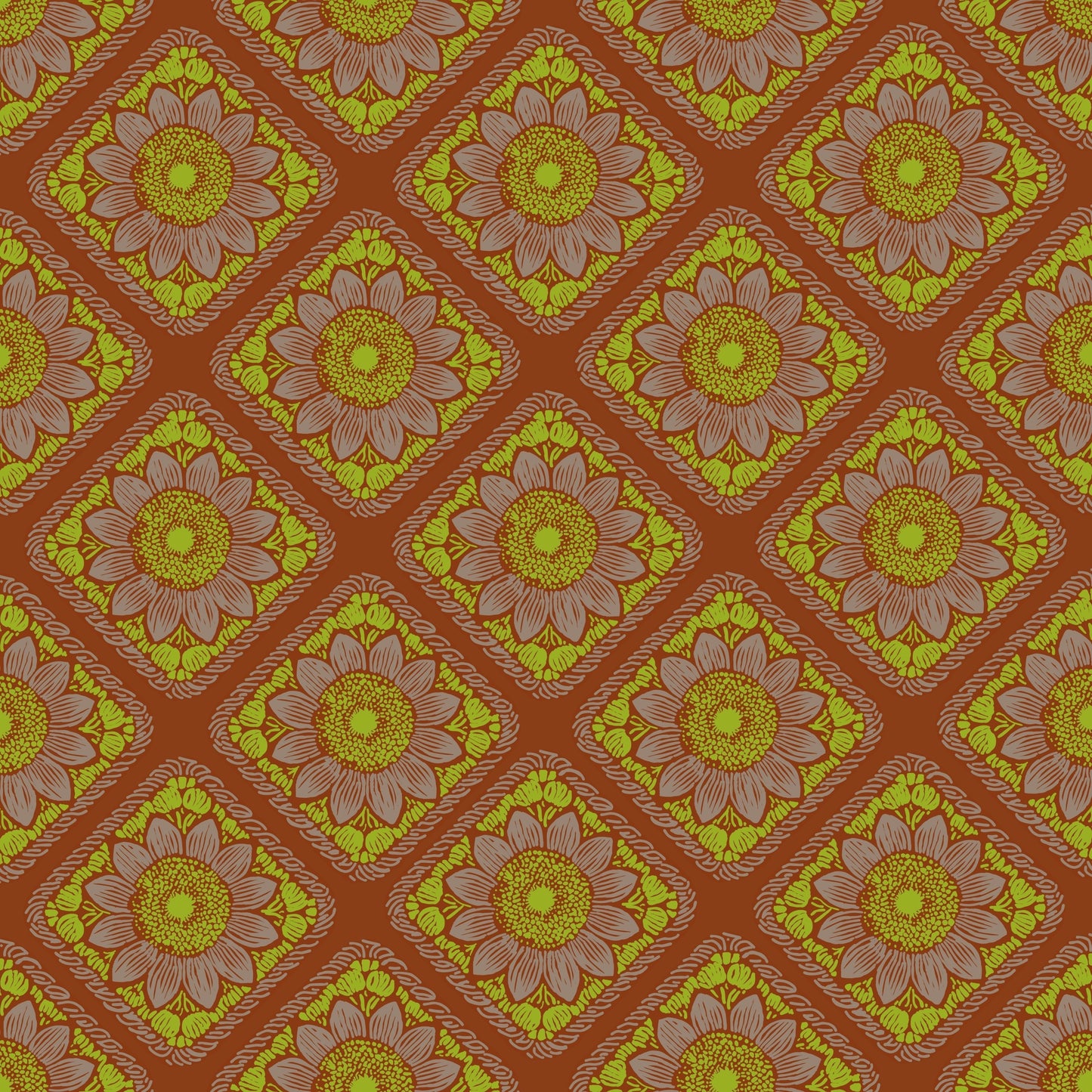 Golden Meadow Floral Granny Squares Seamless Print