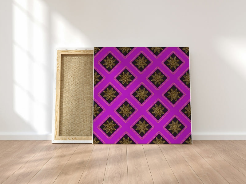 Golden Noir Floral Granny Squares Seamless Print
