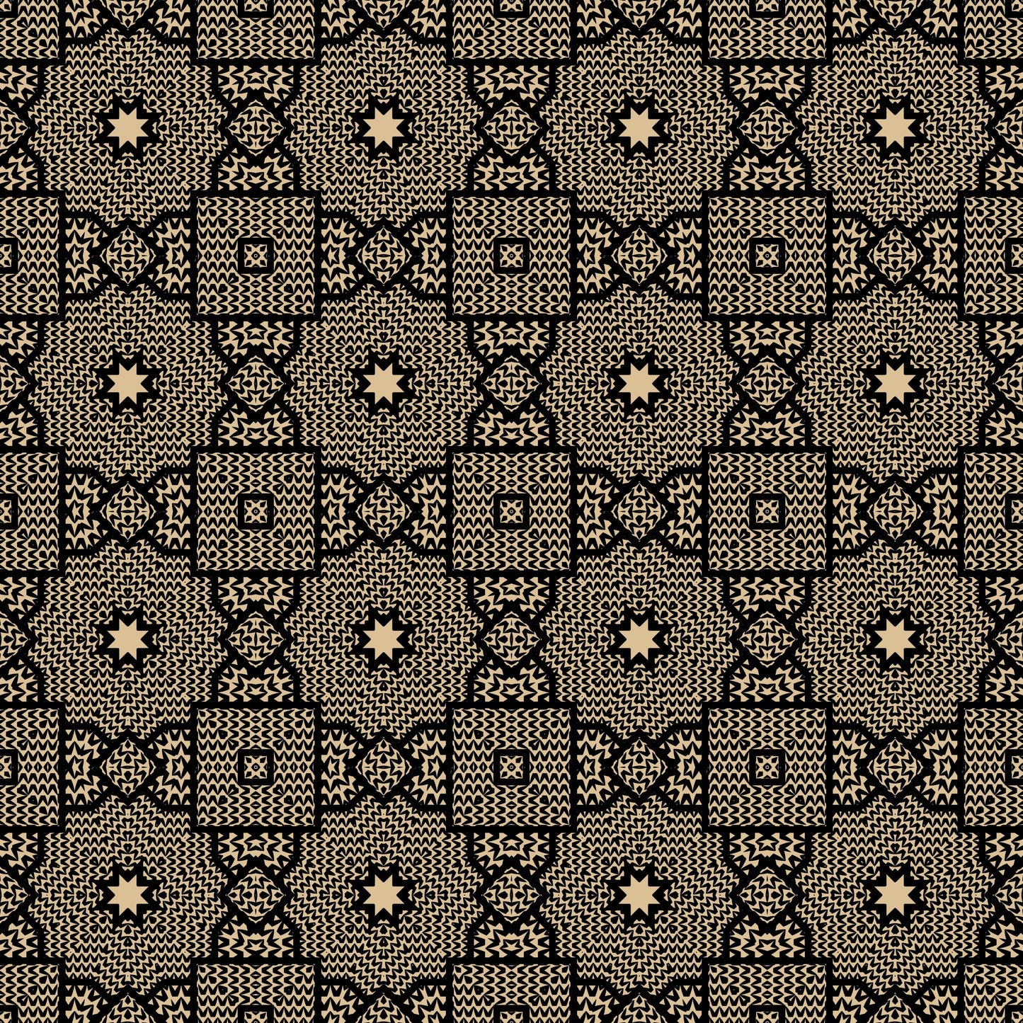 Knit Monochrome Beige Floral Granny Squares Seamless Print