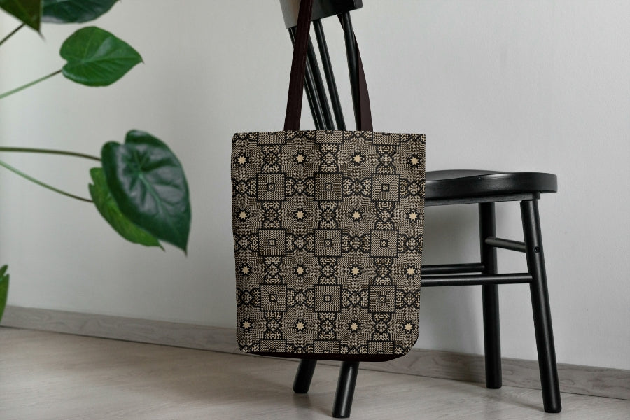 Knit Monochrome Beige Floral Granny Squares Seamless Print