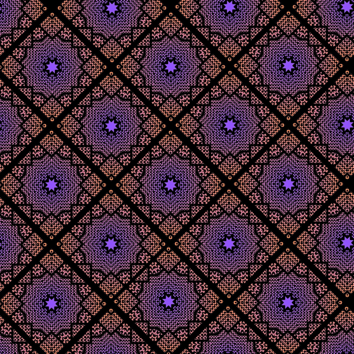 Knit Monochrome Purple Gradient Floral Granny Squares Seamless Print
