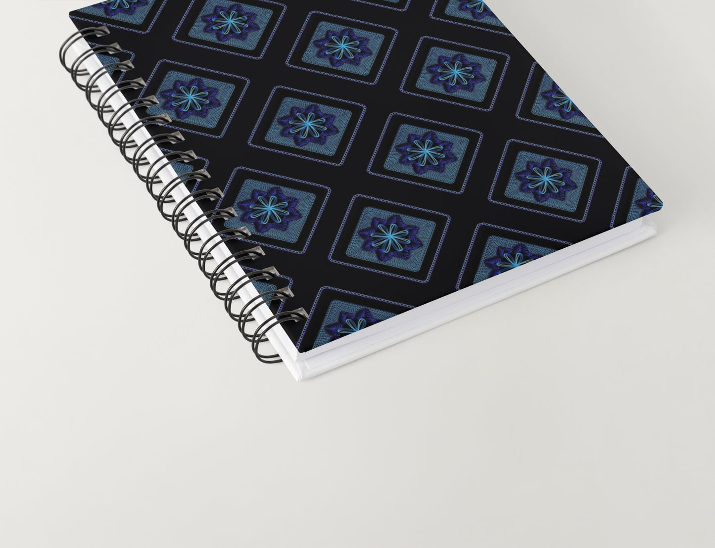 Midnight Artic Blue Embroidery Floral Granny Squares Print