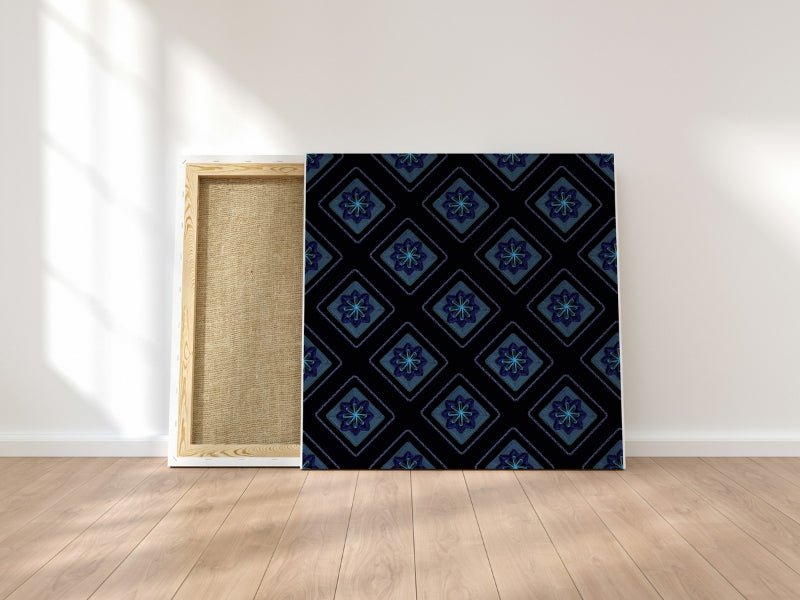 Midnight Artic Blue Embroidery Floral Granny Squares Print