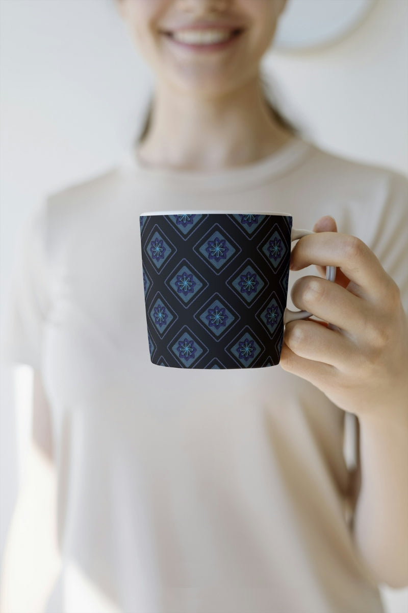 Midnight Blue Floral Granny Squares Print