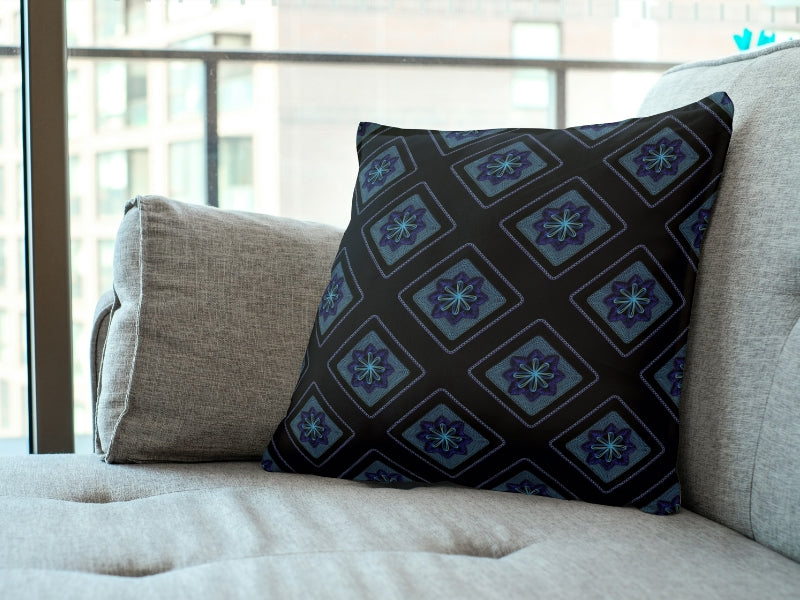 Midnight Blue Floral Granny Squares Print