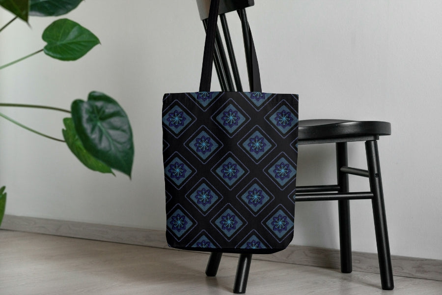 Midnight Blue Floral Granny Squares Print