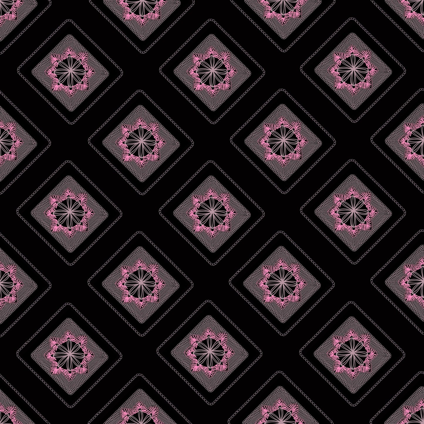 Midnight Blush Embroidery Floral Granny Squares Print