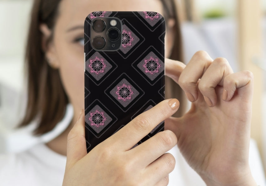 Midnight Blush Embroidery Floral Granny Squares Print