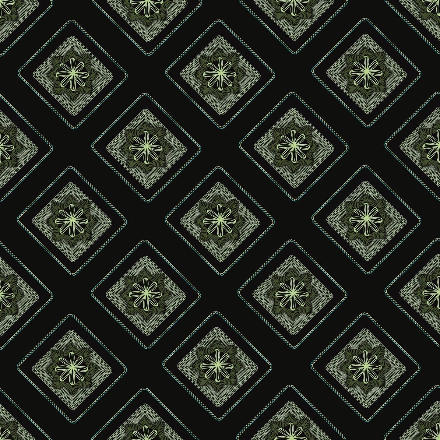 Midnight Forest Embroidery Floral Granny Squares Print
