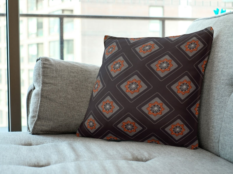 Midnight Rust Embroidery Floral Granny Squares Print
