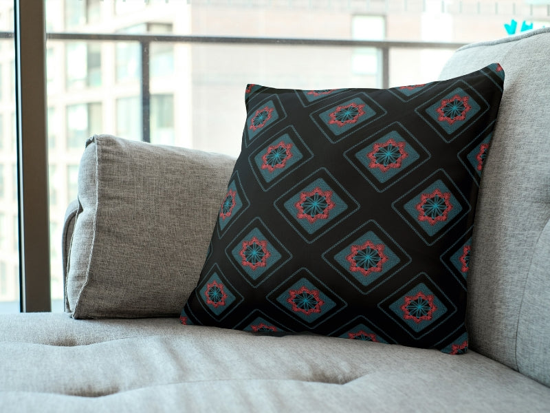 Midnight Teal Azure Embroidery Floral Granny Squares Print