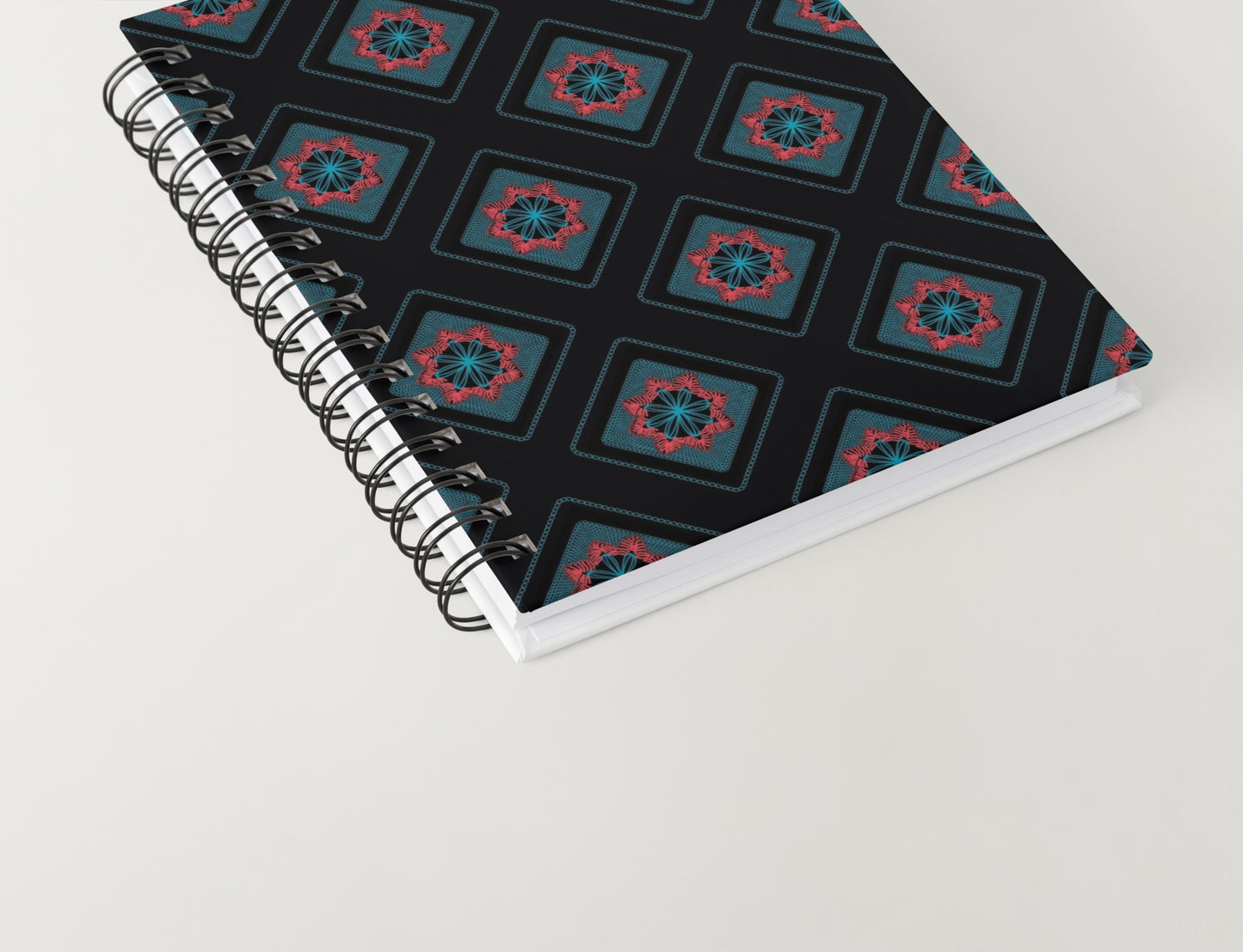 Midnight Teal Azure Embroidery Floral Granny Squares Print