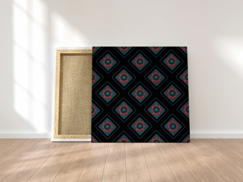 Midnight Teal Azure Embroidery Floral Granny Squares Print