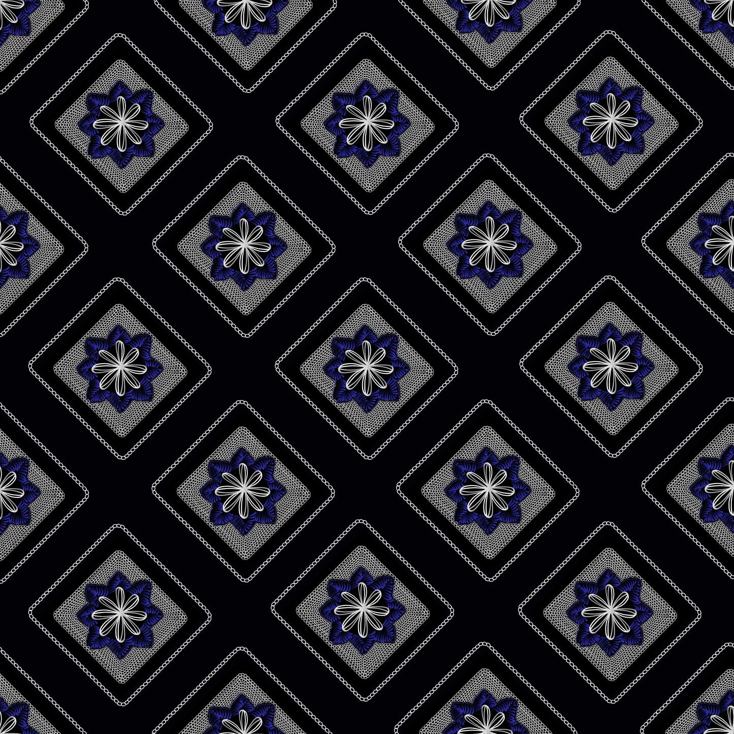 Midnight Twilight Embroidery Floral Granny Squares Print