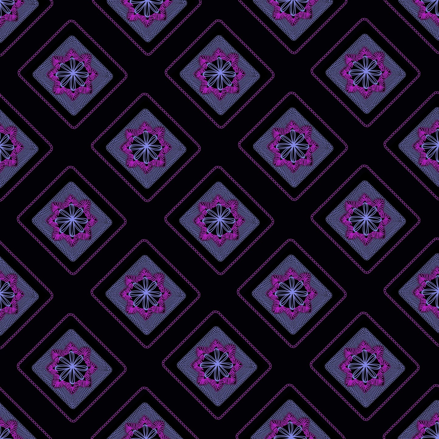 Midnight Violet Blush Embroidery Floral Granny Squares Print