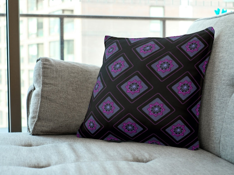 Midnight Violet Blush Embroidery Floral Granny Squares Print