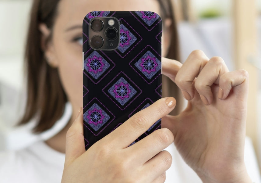 Midnight Violet Blush Embroidery Floral Granny Squares Print
