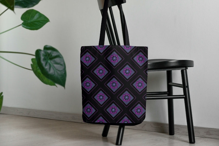 Midnight Violet Blush Embroidery Floral Granny Squares Print