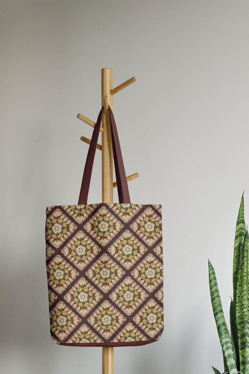 Mocha Mandala Floral Granny Squares Seamless Print