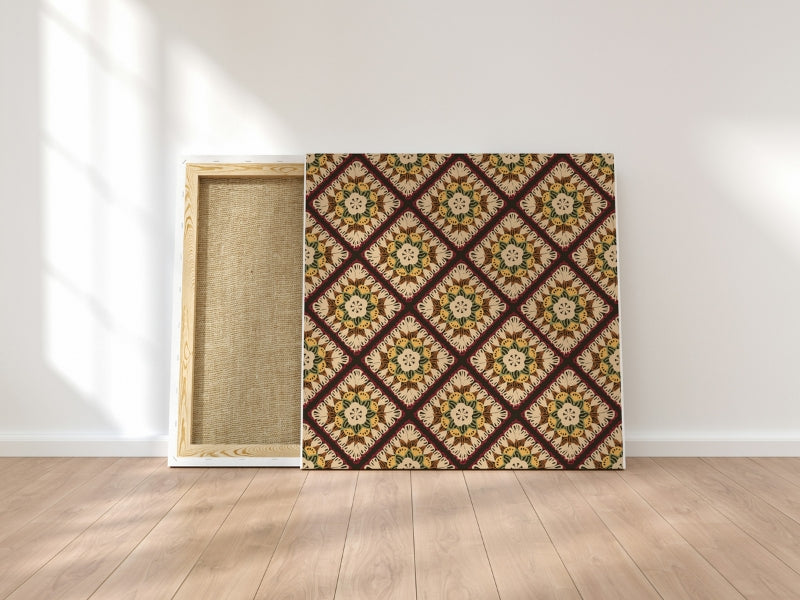 Mocha Mandala Floral Granny Squares Seamless Print