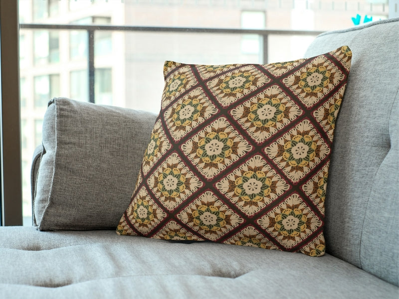 Mocha Mandala Floral Granny Squares Seamless Print