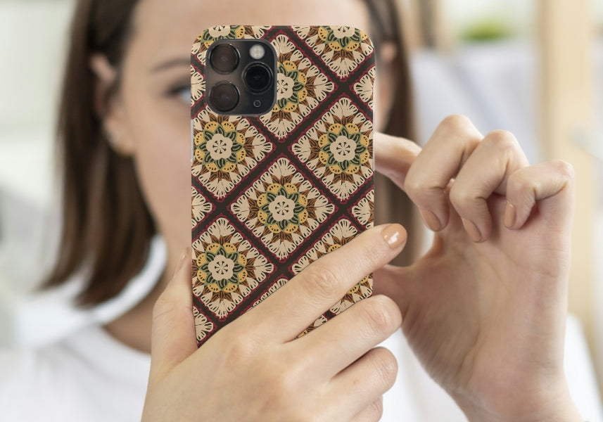 Mocha Mandala Floral Granny Squares Seamless Print
