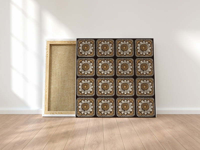 Mocha Mousse Sunflower Floral Granny Squares Seamless Print