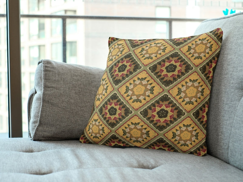 Mocha Tapestry Floral Granny Squares Seamless Print