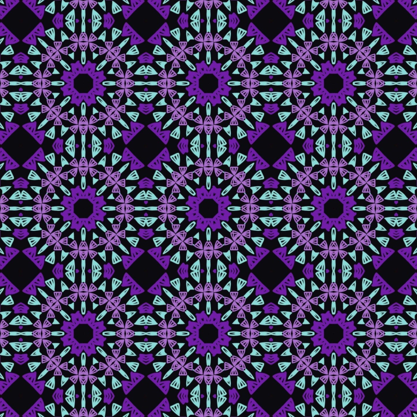 Mystic Teal Mosaic Crochet-Inspired Granny Squares Print