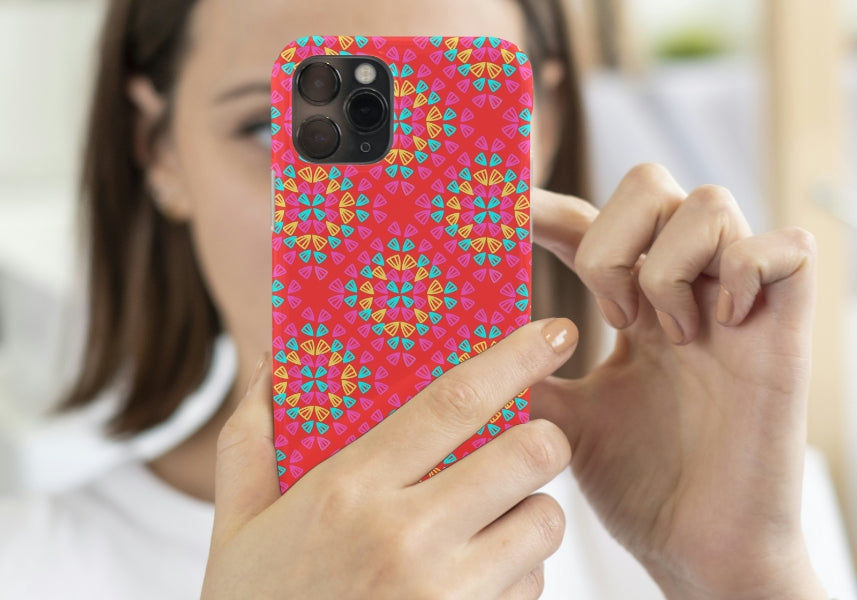Neon Red Pop Granny Squares Seamless Print