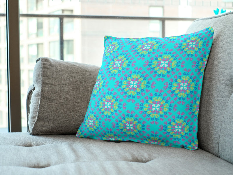 Neon Turquoise Pop Granny Squares Seamless Print