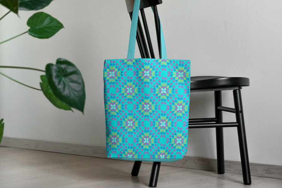 Neon Turquoise Pop Granny Squares Seamless Print