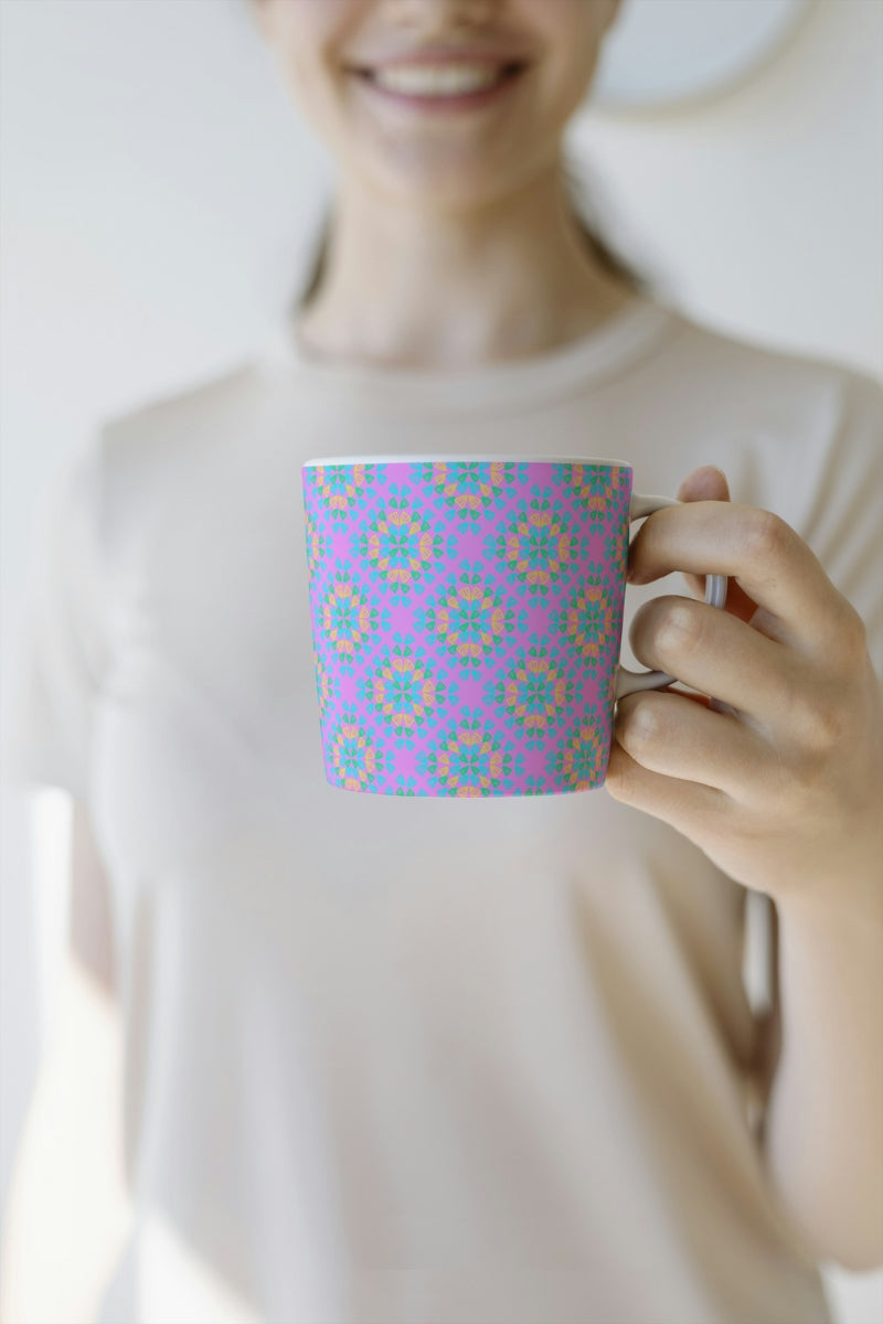Neon pink pop Floral Granny Squares Seamless Print