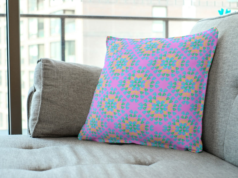 Neon pink pop Floral Granny Squares Seamless Print