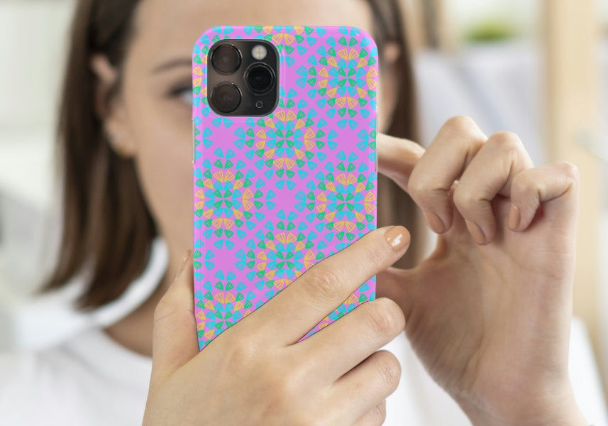 Neon pink pop Floral Granny Squares Seamless Print