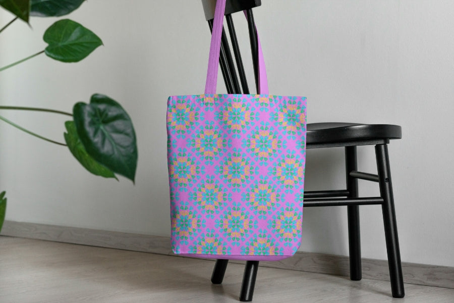 Neon pink pop Floral Granny Squares Seamless Print