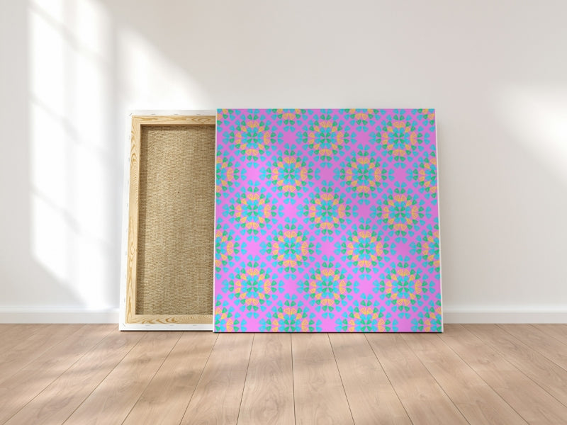 Neon pink pop Floral Granny Squares Seamless Print