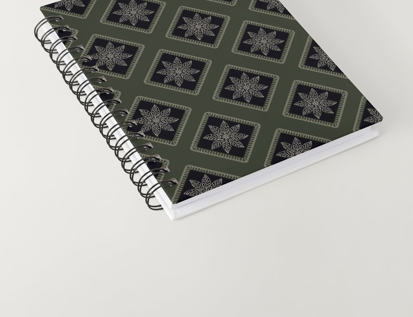 Olive Noir Embroidery Floral Granny Squares Print