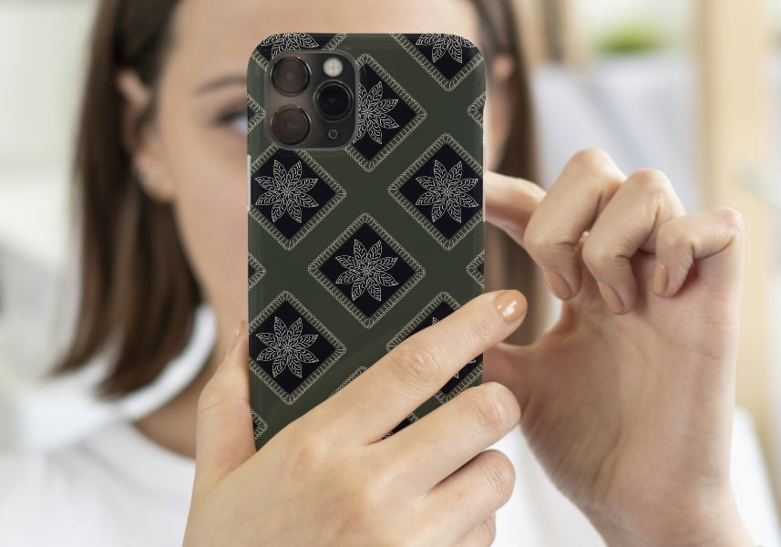 Olive Noir Embroidery Floral Granny Squares Print