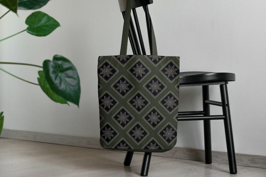 Olive Noir Embroidery Floral Granny Squares Print