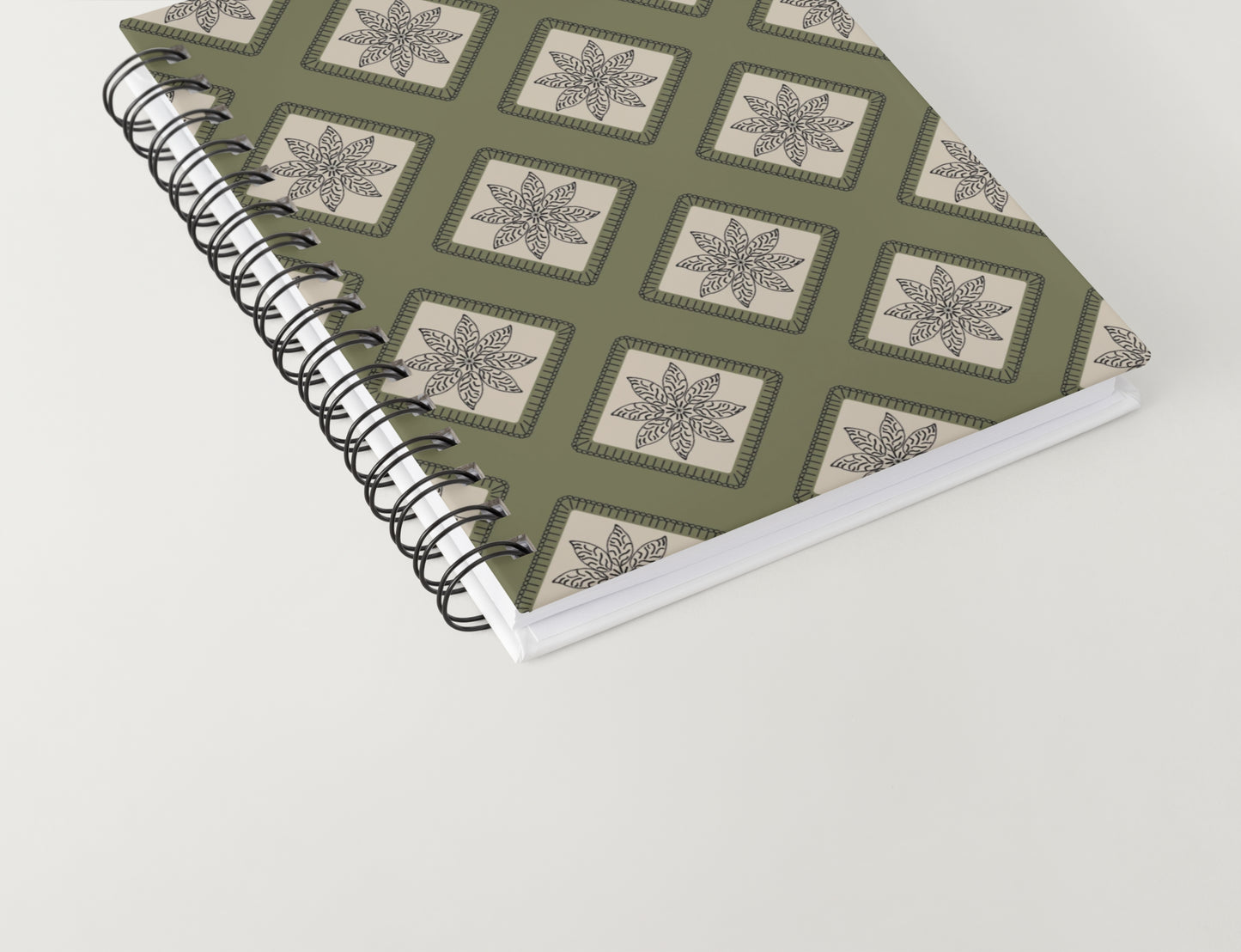 Olive Taupe Embroidery Floral Granny Squares Print