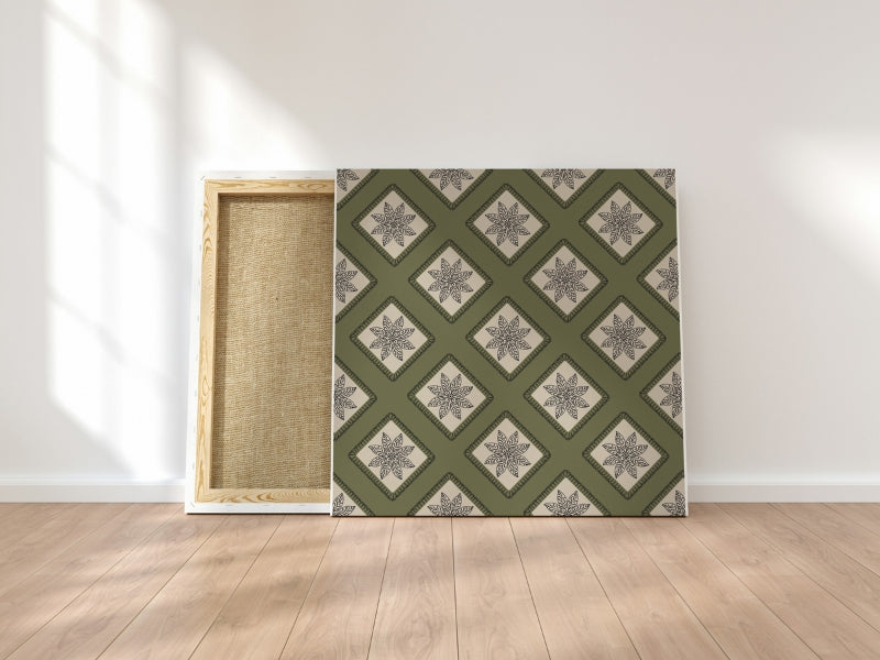 Olive Taupe Embroidery Floral Granny Squares Print