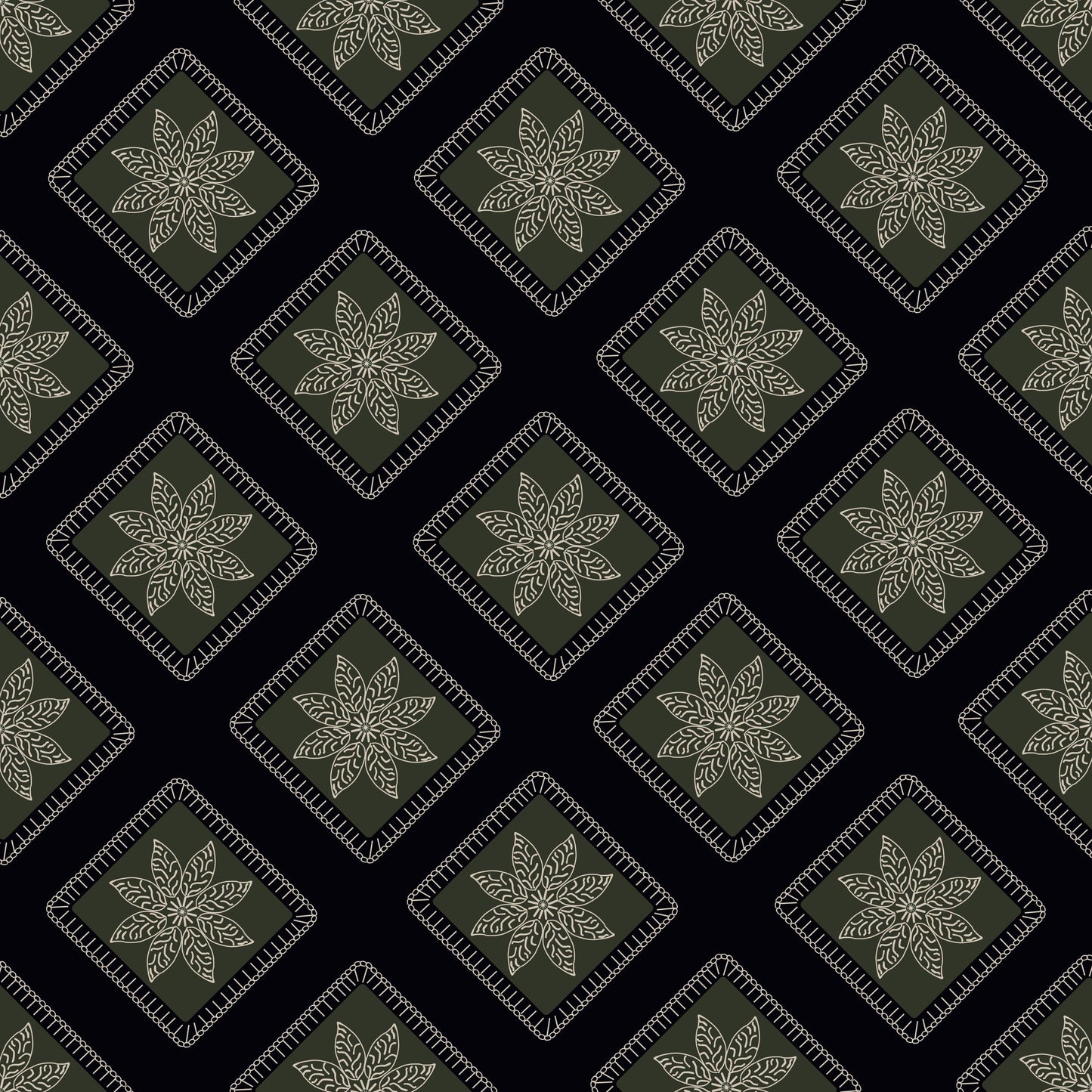 Olive Twilight Floral Granny Squares Seamless Print