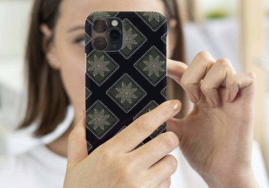 Olive Twilight Floral Granny Squares Seamless Print
